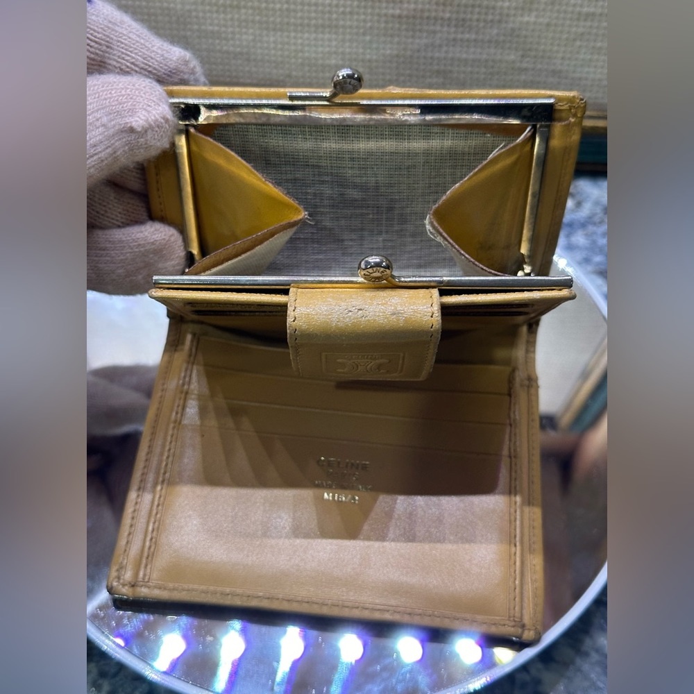 CELINE MACADAM Kiss-lock Wallet Mustard Color - Picture 9 of 10